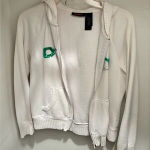 Y2k DKNY Active White Zip Up Hoodie with Green Sequin Details